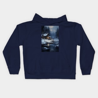 cozy winter nights - cabin by the lake - 2 Kids Hoodie